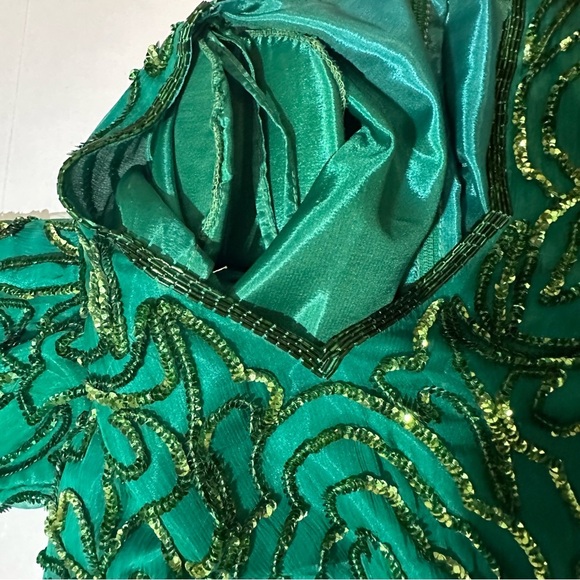 Vtg 80s Floral Sequined Dress Short Sleeve Green - Picture 5 of 8